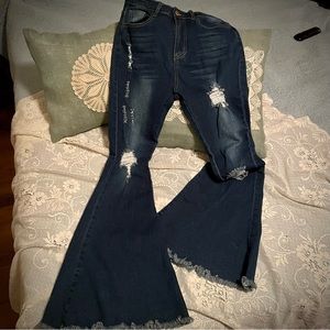 Distressed styled flare jeans!